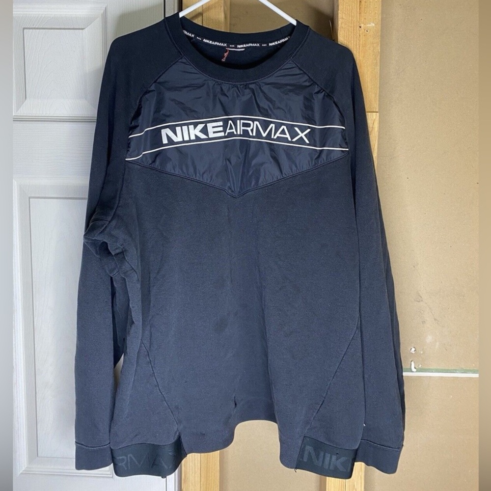 Nike Air Max Sweatshirt Mens Small Black Crew Neck Long Sleeve Fleece